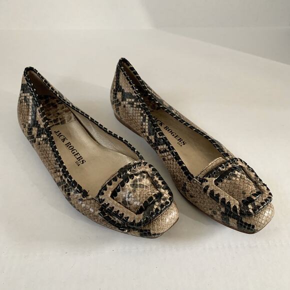 Jack Rogers Snakeskin Square Buckle Toe Ballet Flats Size 6.5 M - Picture 1 of 8